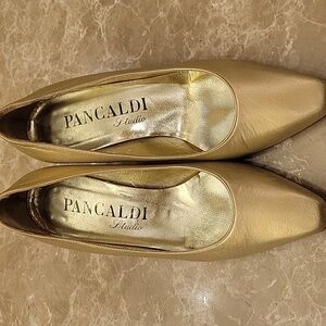 ***Pancaldi Studio 1888 Franki Style Gold Leather Slip-on Dress Shoes, 6.5B